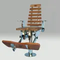 SEDIA IN ACCIAIO INOX CON FINITURE IN MOGANO,